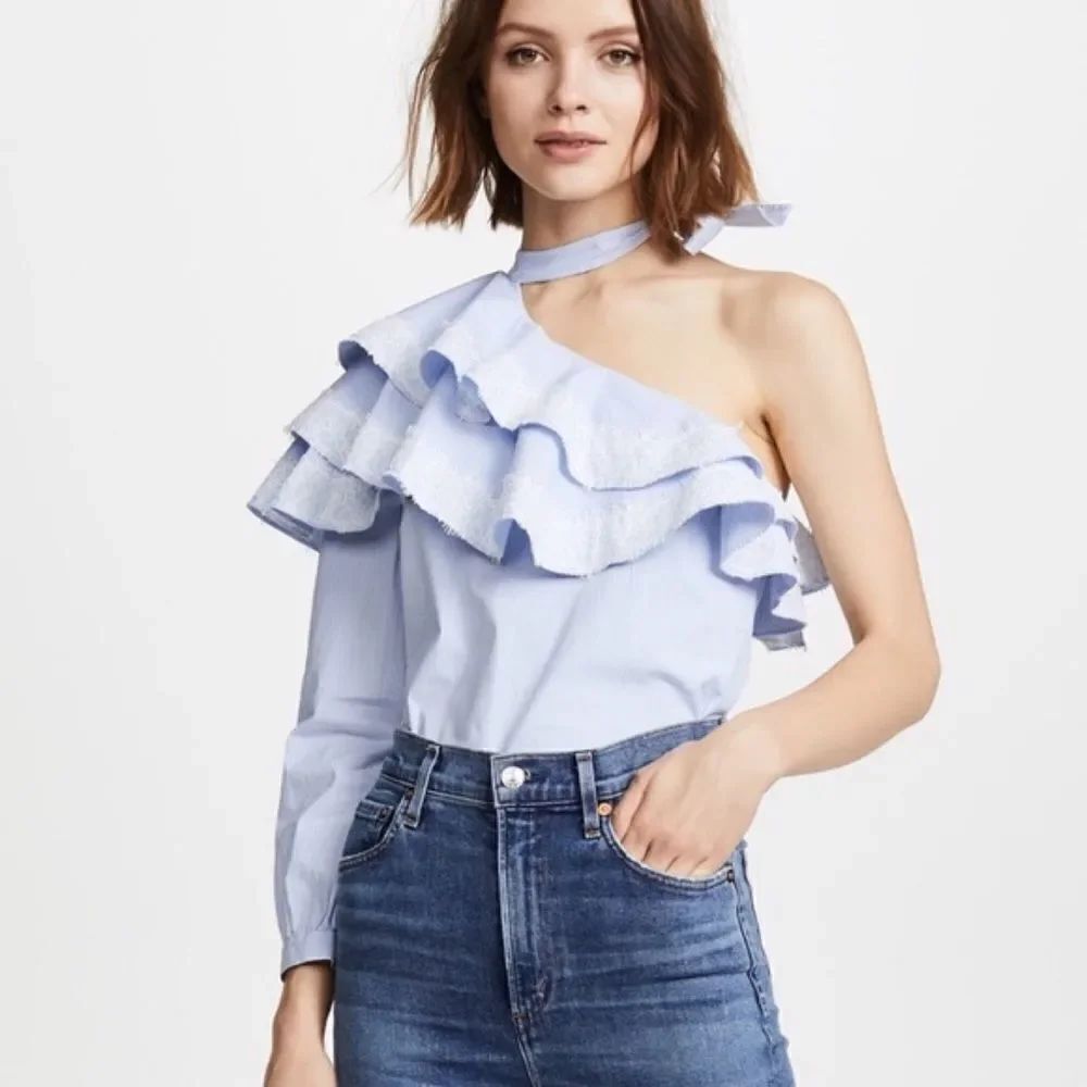 Veronica Beard isla cotton one shoulder blouse